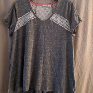 Gray tee with crochet detail